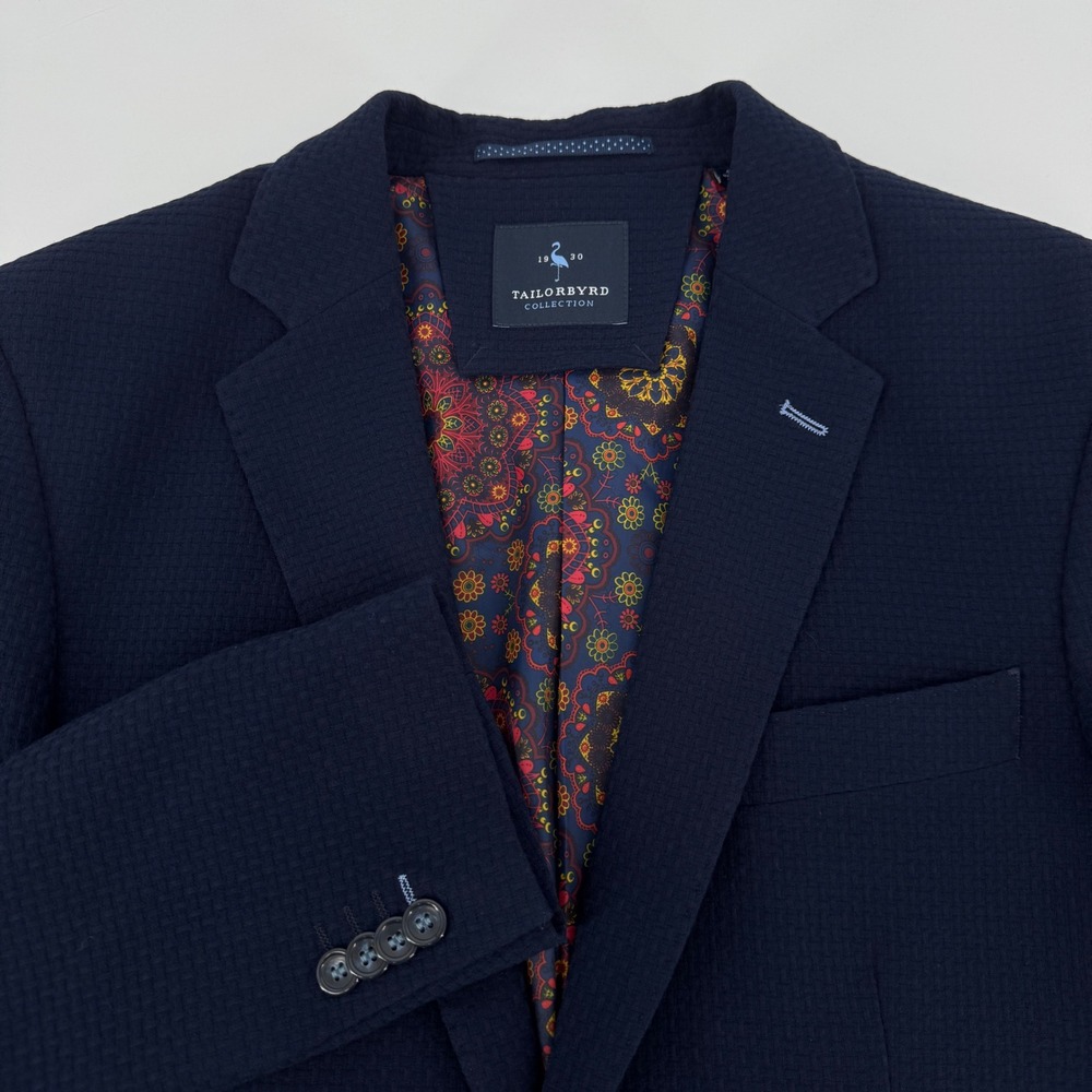 Tailorbyrd Collection Navy Blue Waffle Knit Blazer Sport Coat 40R Paisley Lining - Picture 3 of 12